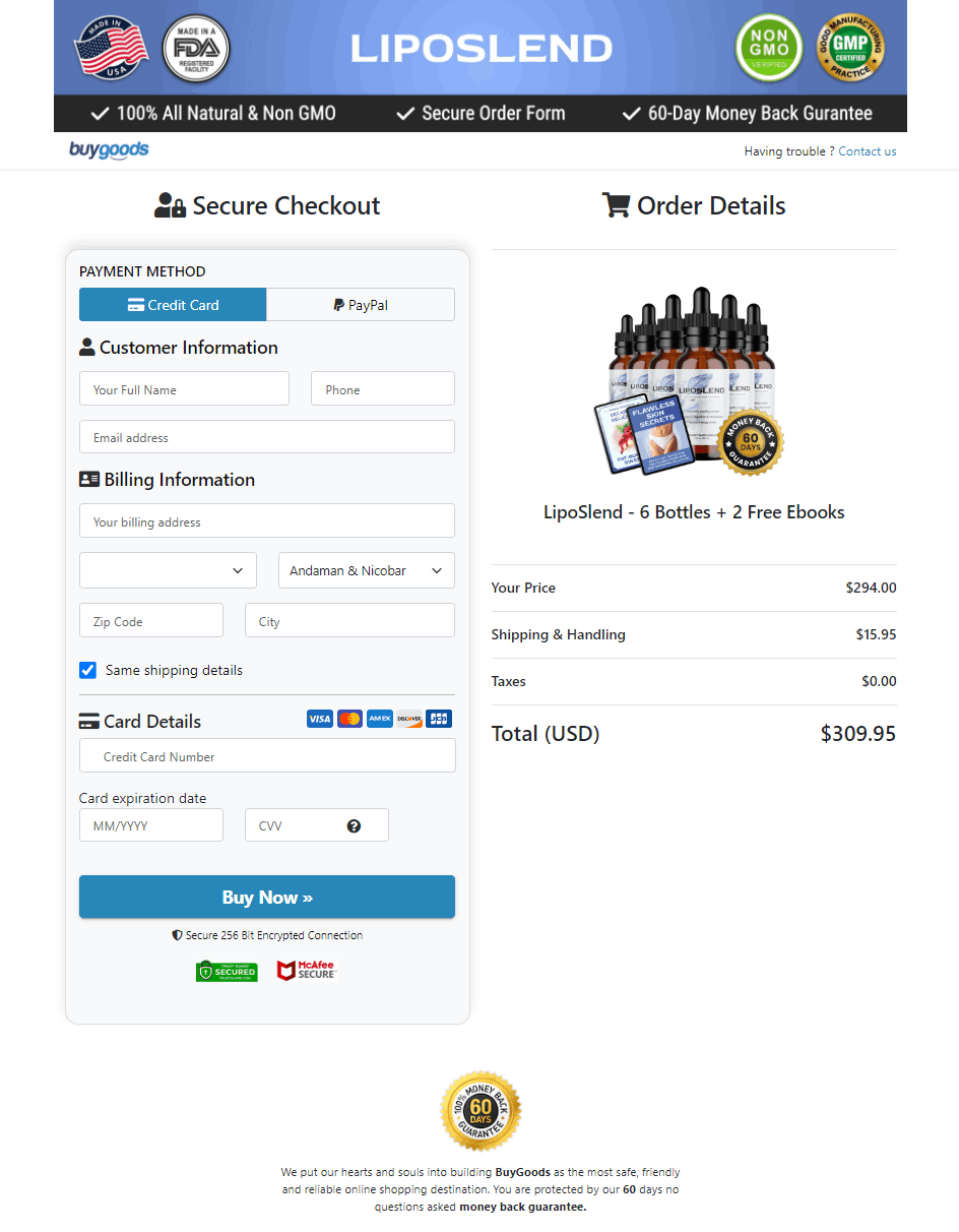 LipoSlend Secure Order Form